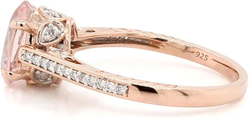 Miniatura 5 de GEMVIO Colección de diseño vintage, 2 quilates CT de 0.276 x 0.354in, piedra preciosa solitaria de morganita y diamante en oro de 14 quilates sobre