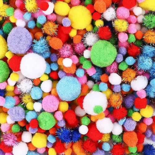 LOVE'S 1000 bolas de pompones multicolores, pompones de varios tamaños y colores para decoración de arte y manualidades
