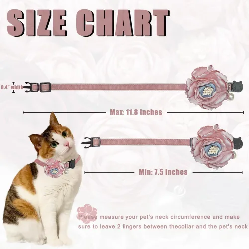 Miniatura 3 de Fupo Collar de gato - Breakaway ajustable con campana y flor (rosa)