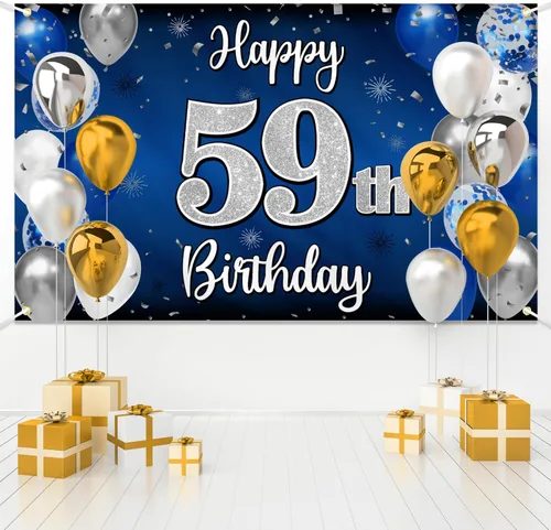 Miniatura 10 de Decoración de feliz cumpleaños 35, globo azul y plateado de 35 años, cartel grande de telón de fondo de cumpleaños, suministros para fiesta de 35th
