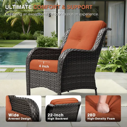 Miniatura 4 de Joyside Juego de sillas de mimbre para patio, juego de 3 piezas de mimbre para exteriores con 2 sillas reposabrazos y 1 mesa auxiliar para terraza