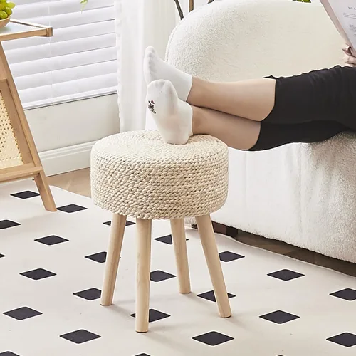 Miniatura 3 de Cpintltr Taburete otomano redondo natural de hierba marina, puf otomano con patas de madera maciza, reposapiés tejido a mano, taburete para sala