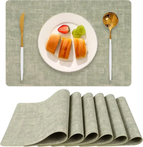 Miniatura 14 de Juego de 6 manteles individuales de piel sintética (beige) Heat Resistant Wipeable Washable Place Mats, Waterproof Anti-Slip Dining Table Mats