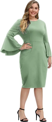 Miniatura 2 de Hanna Nikole Vestido de cóctel con volantes y mangas acampanadas para mujer, talla grande