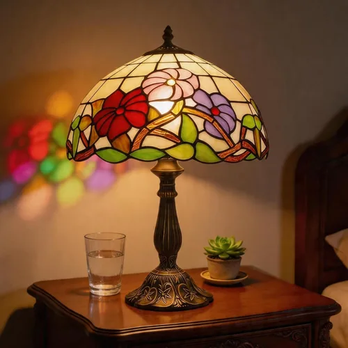 Miniatura 13 de Lámpara de mesa pequeña estilo Tiffany, lámpara de vidrio teñido antiguo de 5 pulgadas, lámpara de mesa de noche para escritorio, para dormitorio