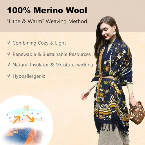 Miniatura 291 de DANA XU Manta de pashmina extragrande 100% de lana merina, bufanda de viaje, bufanda de cachemira para mujer, otoño e invierno, chal de gran