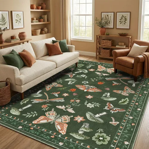 Miniatura 37 de ROYHOME - Alfombra con diseño de hongos e insectos, para pasillos, cocina o baño, antideslizante, lavable, suave, larga, 2 x 6, beige