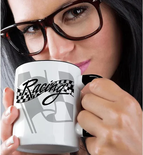Miniatura 2 de 3dRose Taza de café, tamaño – 15 oz – Bandera de carreras a cuadros en blanco y negro PS Creations – divertido regalo de taza de café