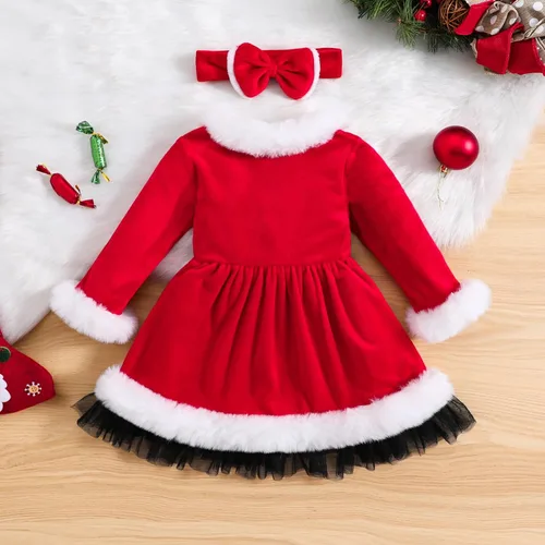 Miniatura 7 de Vestido de Navidad para niña pequeña, ropa de manga larga, color rojo, Papá Noel, princesa, fiesta, cosplay, vestidos para la cabeza