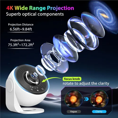 Miniatura 2 de Proyector de galaxia para dormitorio, proyector de estrellas de imagen HD, luz de galaxia con perilla ajustable, 13 discos de película, planetario