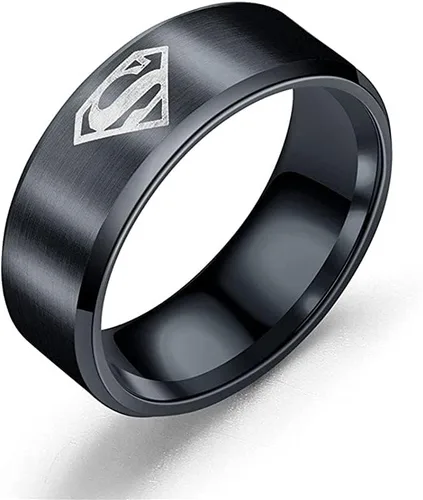 Super Man SuperHero - Anillo de titanio para hombre, talla 6-13, unisex, 5 colores, banda de cómics, acero, Acero, Sin piedras preciosas