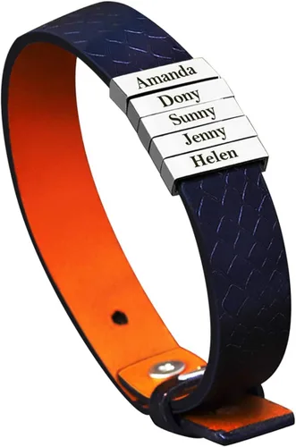 Miniatura 35 de Pulseras de cuero personalizadas para hombre con 1-6 nombres, pulsera trenzada personalizada con cuentas para papá, marido, día del padre, San