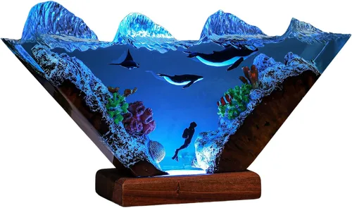 Miniatura 7 de Humpback Whale and Diver Night Lights, Manta Rays Epoxy Lamp, Epoxy Resin Table Lamp, Boho Home Decor Creative Personalized Gifts, Gift for Her Him