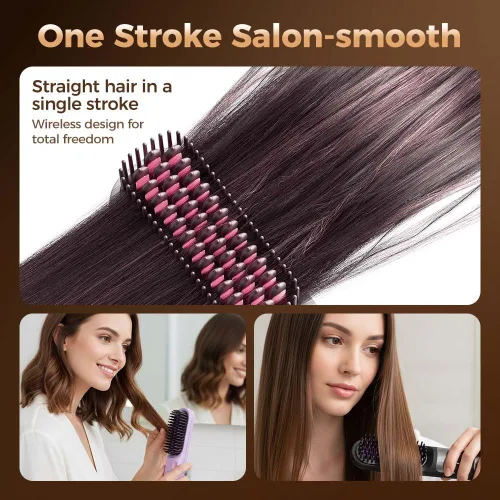 Miniatura 7 de Go Brush 2026 actualizado negativo, cepillo alisador de cabello inalámbrico, cepillo alisador portátil para viajes, alisador de pelo de viaje