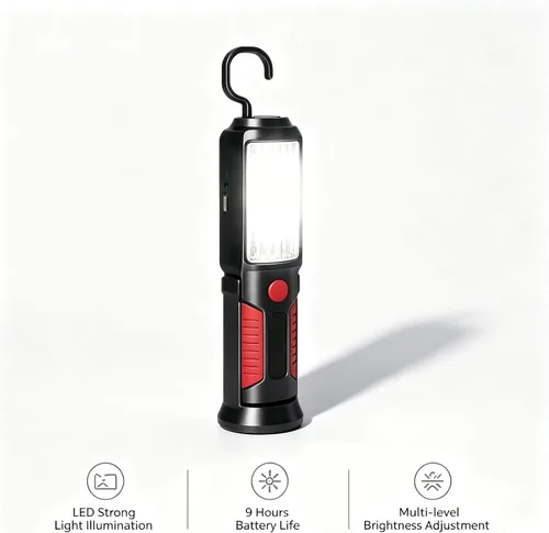 Miniatura 3 de Luz de trabajo recargable, linterna magnética LED portátil multiusos con gancho para colgar, linterna de trabajo impermeable para reparación de Rojo