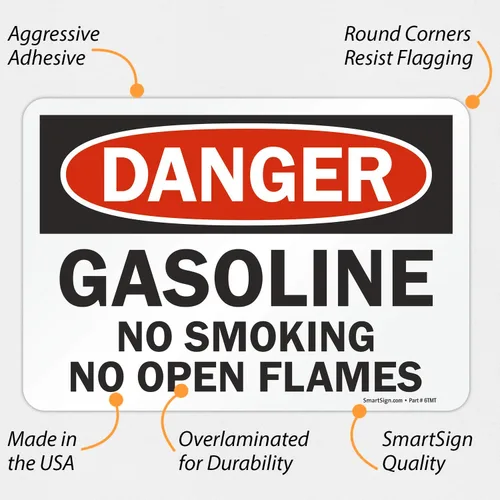 Miniatura 2 de SmartSign - U9-1240-ND_7x10 "Danger - Gasolina, No Smoking No Open Flames" Etiqueta Vinilo laminado de 7" x 10" Negro/Rojo sobre Blanco