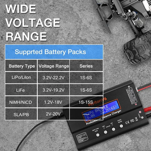 Miniatura 9 de Cargador de batería Lipo, cargador y descargador equilibrado 1S-6S, batería Lipo Li-ion NiMH NiCD Li-Fe de 1-6S con conector Tamiya XT60 Deans