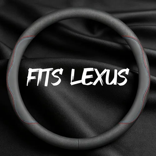Miniatura 17 de Funda de cuero para volante de automóvil, transpirable, perforada con láser, líneas dobles negras puras, textura premium, 14.5-15 pulgadas