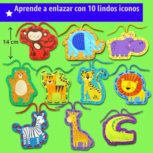 Miniatura 3 de KRAFUN Safari Animal Kit de cordones para artes y manualidades preescolares, 10 tarjetas fáciles de atar para niños pequeños con habilidades motoras