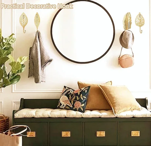Miniatura 8 de 10 ganchos decorativos de pared con hojas doradas, ganchos para colgar abrigos, toallas, sombreros, perchas de metal para montaje en pared