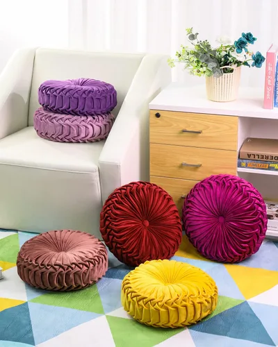 Miniatura 4 de HLOVME Cojín Decorativo para Sofá Redondo de Calabaza 3D de Terciopelo para Sofá Cama Silla Suelo 15"X15", Morado