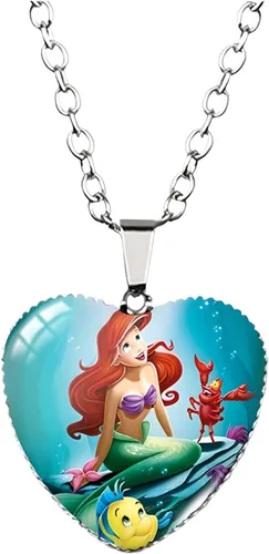 Miniatura 4 de 925 Sterling Silver Mermaid Necklace For Girls 4-6, The Little Mermaid Heart Necklace Glass Printed Photo Pendant, Handmade Jewelry For Boys And
