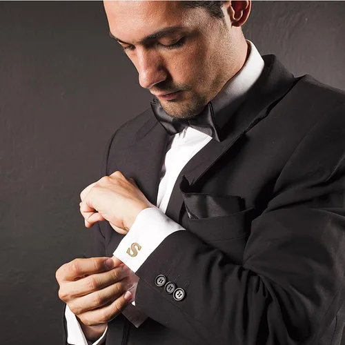 Miniatura 4 de Men's Gold Alphabet Cufflinks 1 Pair with Gift Box