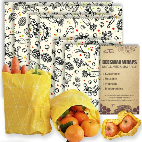 Miniatura 27 de Zelten Envolturas reutilizables de cera de abejas (3 paquetes, 3 tamaños S, M, L) sin plástico y silicona, envoltura ecológica, papel de cera