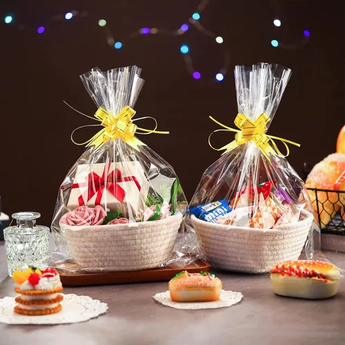 Miniatura 4 de Tatuo Paquete de 6 canastas tejidas pequeñas con bolsas de regalo y cintas, cestas de regalo vacías de cuerda de algodón para graduación