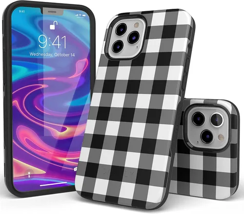 Miniatura 4 de Casely Funda para iPhone 12 Pro Max Compatible con MagSafe Check Me Out Funda a cuadros de tablero de ajedrez