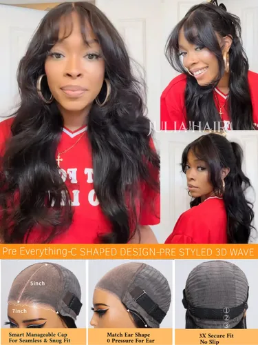 Miniatura 6 de Julia Hair Peluca con flequillo para cortina, sin pegamento, esponjosa, natural, suelta, precortada, 7 x 5 pulgadas, encaje HD para mujeres, 18