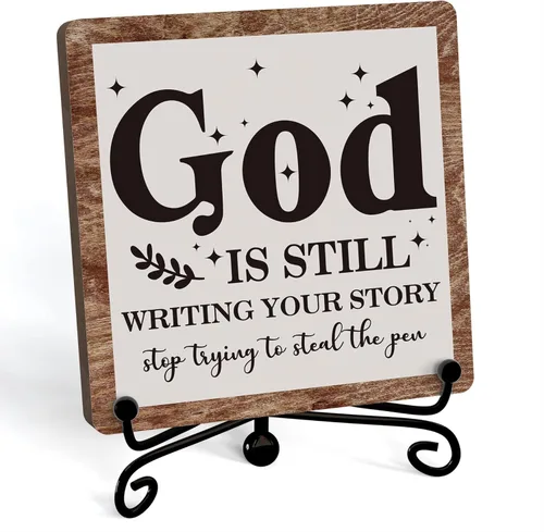 Miniatura 7 de Decoración Inspiradora Cristiana para Escritorio, Letrero "Dios Todavía Está Escribiendo Tu Historia", Decoración de Escritorio para Oficina, Hogar
