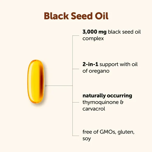 Miniatura 2 de Micro Ingredients Aceite de semilla negra de 3,000 mg, 120 cápsulas blandas Fórmula 2 en 1 con aceite de orégano, carvacrol y timoquinona A base