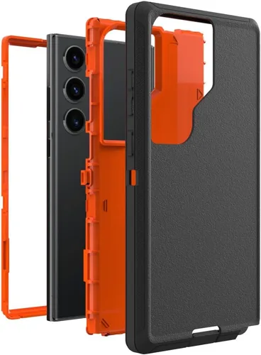 Miniatura 5 de Funda para Galaxy S22 Ultra, Funda Protectora Resistente y Rugosa a Prueba de Caídas para Samsung Galaxy S22 Ultra, Negro+Naranja Negro y anaranjado