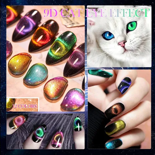 Miniatura 2 de Juego de esmalte de uñas de gel ojo de gato 9D de 12 colores, esmalte de gel ojo de gato con imán, esmalte de uñas de ojo de gato magnético