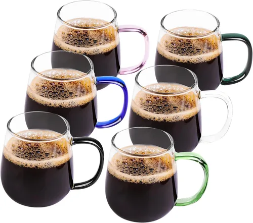 Miniatura 12 de Taza de Vidrio Transparente con Asa Verde, 16 oz, Gran Taza de Café de Borosilicato Alto para Beber o como Regalo