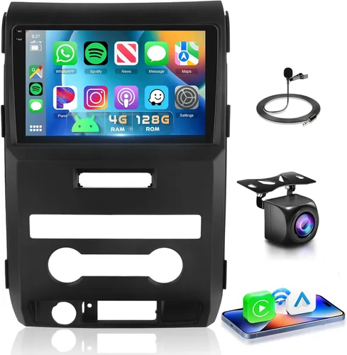 Radio de coche 4G+128G para Ford F150 2008-2014 Estéreo de 9 pulgadas Pantalla táctil completa inalámbrica CarPlay/Android Auto Android 15 Bluetooth