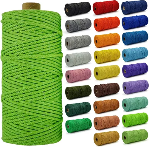 Miniatura 45 de Cuerda de Algodón 8mm x 20 Yardas - Cuerda de Macramé Natural Sin Blanquear - Cuerda de Algodón Trenzada de 3 Hilos para Colgar en la Pared, Blanco
