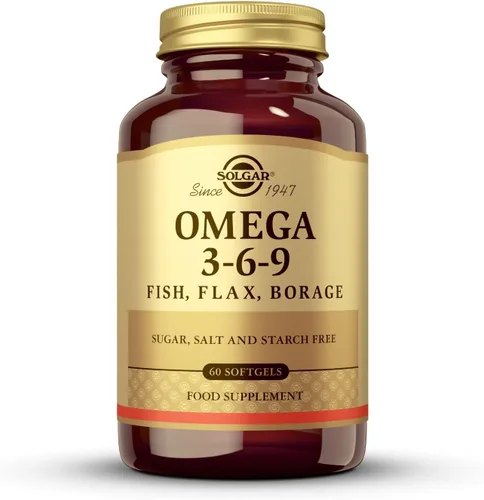 Solgar 1300 mg Omega 3-6-9 - 60 cápsulas blandas - Apoyo para la salud del corazón, las articulaciones y la piel - Sin OMG, sin gluten - 20 porciones