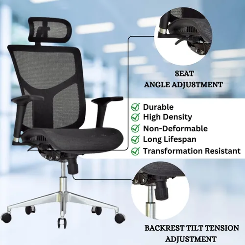 Miniatura 3 de Silla de oficina ergonómica de malla GM Seating Dreem II Serie Mesh, malla color negra, base de cromo