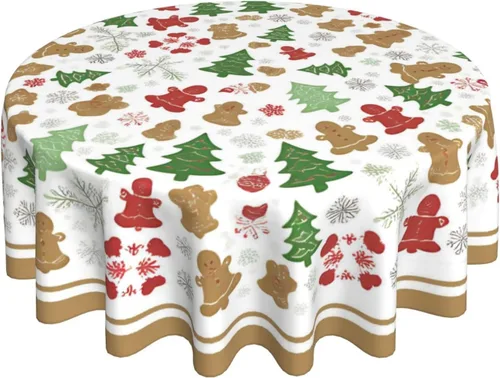 Miniatura 33 de Mantel redondo de 60 pulgadas, mantel de estrellas rojas y blancas (apto para mesa de 20 a 47 pulgadas) para cenas, reuniones familiares, decoración