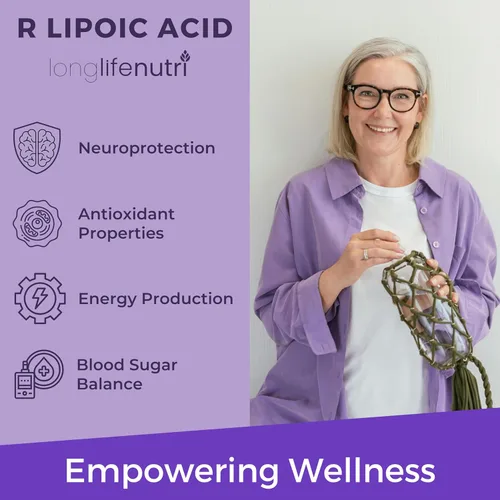 Miniatura 4 de LongLifeNutri Ácido R-alfa lipoico estabilizado de 300 mg – Suplemento Na-RALA de alta potencia para energía celular y función metabólica, 120