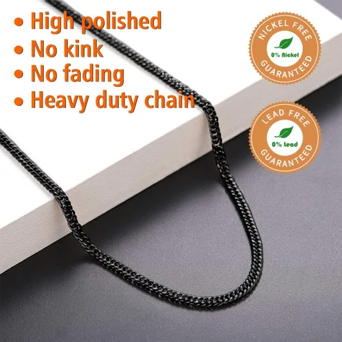 Miniatura 2 de FindChic - Cadena de eslabones para hombre, chapado en oro de 18 quilates, acero inoxidable, negro, collar para hombres y niños, 14 a 30pulgadas, 8