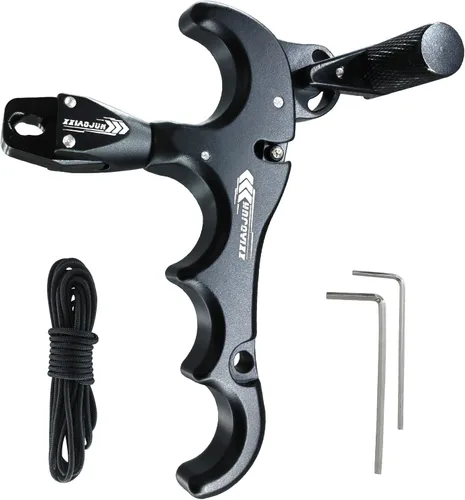 Miniatura 17 de Lanzador de ayuda de arco compuesto y cuerda de bucle D, ajustable puede girar 360° pulgar liberación arco ayuda aleación de aluminio, ayudas