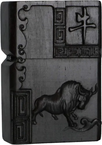 Miniatura 35 de Caja de carcasa de madera de ébano negro natural tallada para módulo Zippo (Serpiente Cobra)