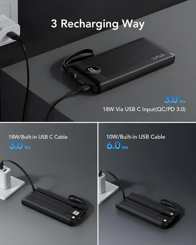 Miniatura 7 de VRURC Cargador Portátil, Banco de Energía Delgado de 22.5W Carga Rápida, Cargador de Teléfono Portátil USB C de 10000mAh, Paquete de Batería