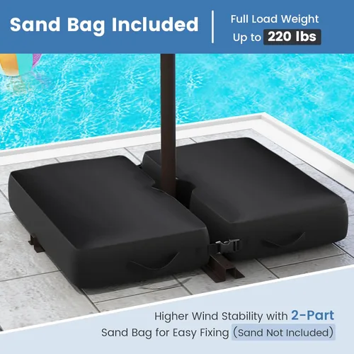 Miniatura 9 de Tangkula Sombrilla de patio de 10 pies con base incluida, sombrilla voladiza para exteriores con 40 luces LED solares, ajuste de inclinación, mango