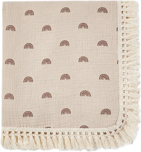 Miniatura 9 de Manta de muselina de algodón Insular con borla, manta de muselina boho bohemia para bebé, manta de recepción con fleco, manta para guardería