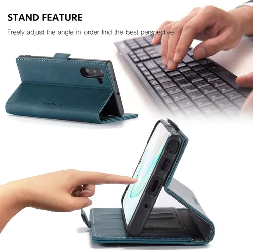 Miniatura 7 de japezop Funda tipo cartera compatible con Samsung Galaxy Note 10, con soporte magnético, funda protectora de piel sintética, estilo retro, con Azul