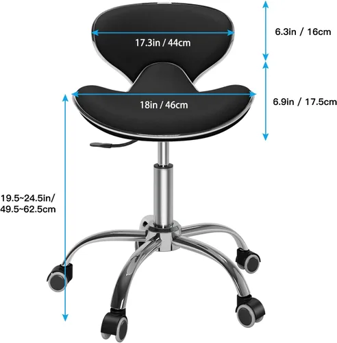 Miniatura 2 de Taburete enrollable ajustable multiusos con respaldo, barra de spa, silla de tatuaje para salón médico, silla con ruedas giratorias 360, resistente